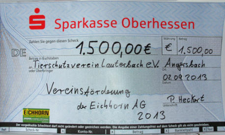 Scheck Vereinsförderung Eichhorn